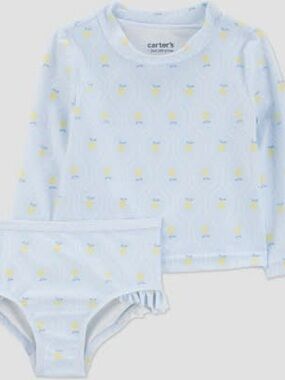 Carter's Baby Blue Long Sleeve Top and Bikini Set with Yellow Pineapples